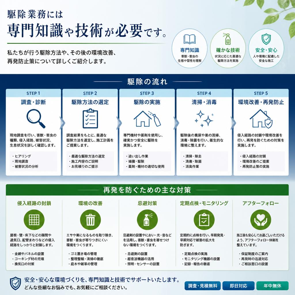専門的な駆除方法とアフターサポート